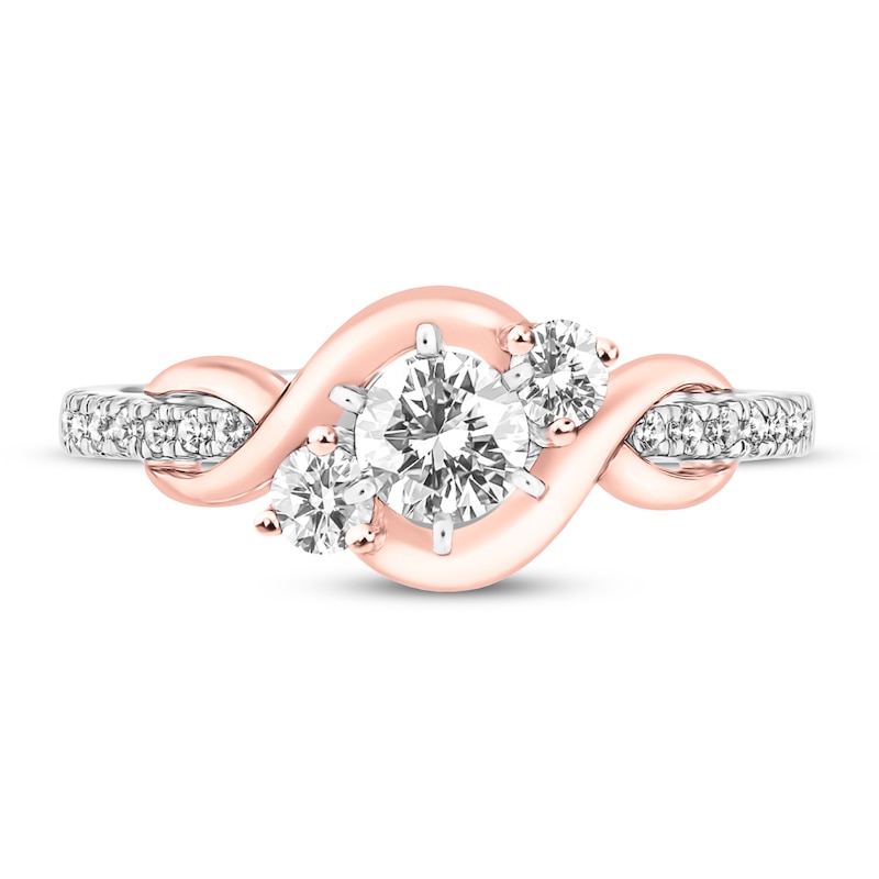 Main Image 3 of Three-Stone Diamond Engagement Ring 5/8 ct tw Round 14K Two-Tone Gold