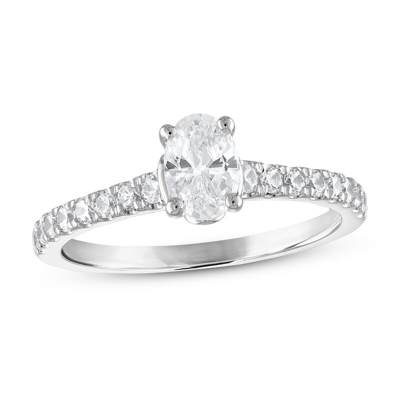 Diamond Engagement Ring 7/8 ct tw Oval/Round 14K White Gold