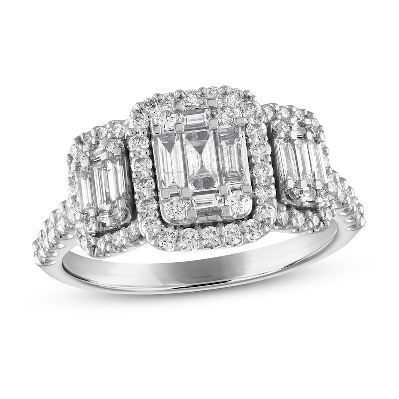 Main Image 1 of Diamond Engagement Ring 1 ct tw Baguette/Round 14K White Gold