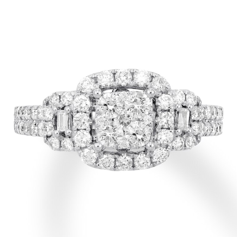 Main Image 1 of Diamond Engagement Ring 1-1/8 ct tw Round/Baguette 14K Gold
