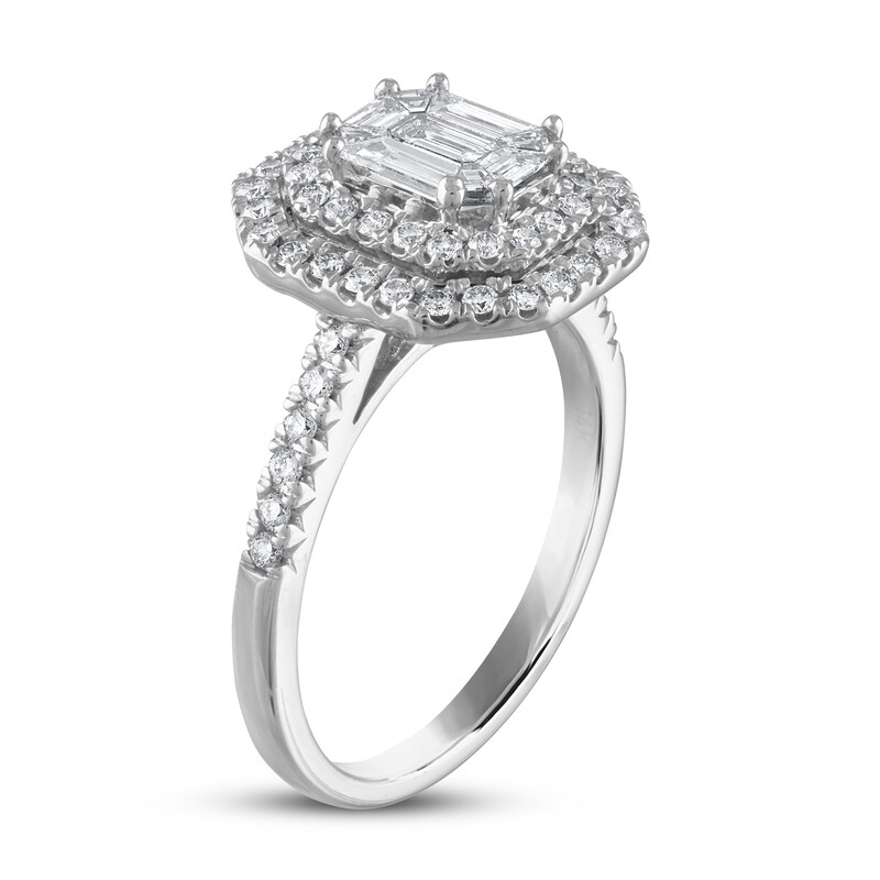 Main Image 2 of Diamond Engagement Ring 1 ct tw Emerald-cut/Round 14K White Gold