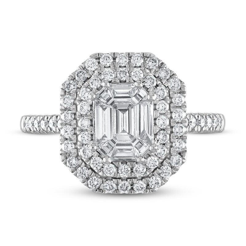 Main Image 3 of Diamond Engagement Ring 1 ct tw Emerald-cut/Round 14K White Gold