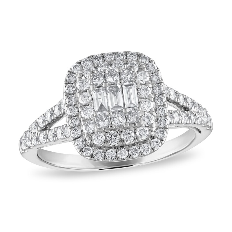 Main Image 1 of Diamond Engagement Ring 1 ct tw Baguette/Princess/Round 14K White Gold