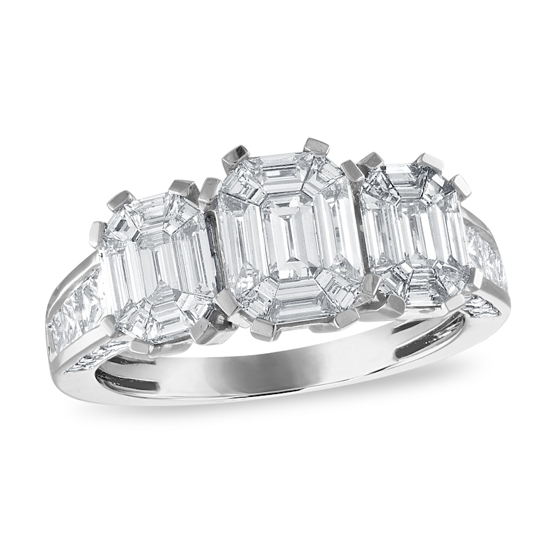 Diamond Engagement Ring 2 ct tw Round/Emerald 14K White Gold