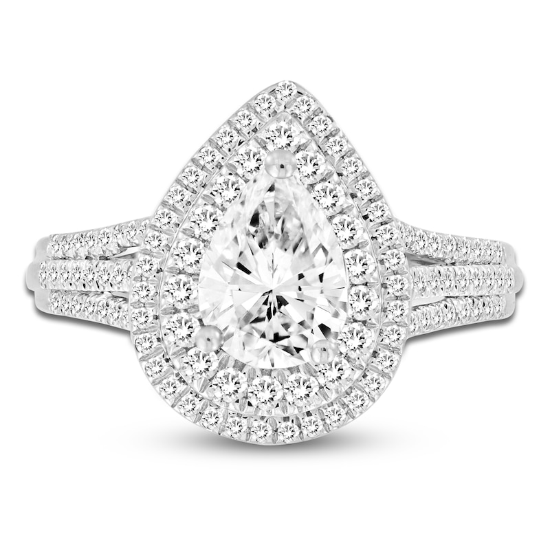 Main Image 3 of Diamond Engagement Ring 1-1/4 ct tw Pear-shaped/Round 14K White Gold