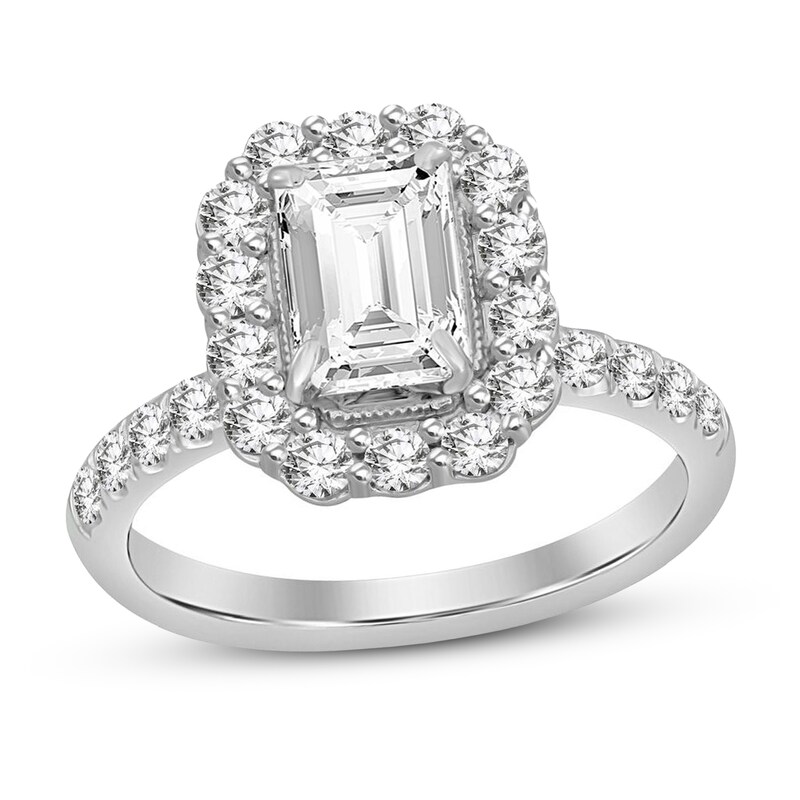 Diamond Engagement Ring 1-3/8 ct tw Emerald/Round 14K White Gold