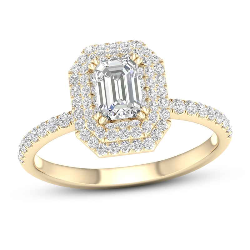 Main Image 1 of Diamond Engagement Ring 3/4 ct tw Emerald/Round 14K Yellow Gold