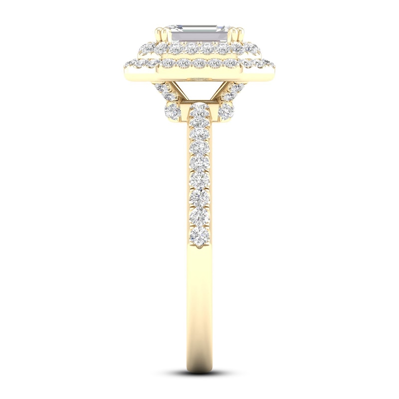 Main Image 2 of Diamond Engagement Ring 3/4 ct tw Emerald/Round 14K Yellow Gold