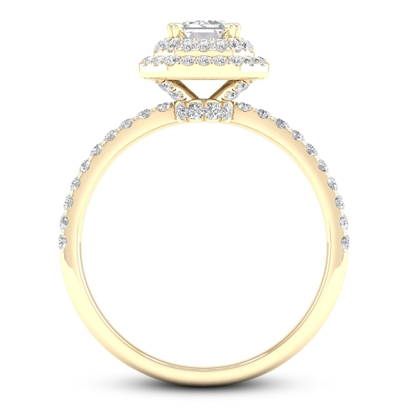 Main Image 3 of Diamond Engagement Ring 3/4 ct tw Emerald/Round 14K Yellow Gold