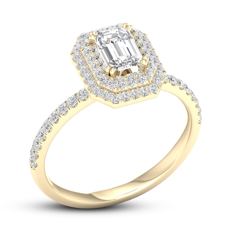 Main Image 4 of Diamond Engagement Ring 3/4 ct tw Emerald/Round 14K Yellow Gold