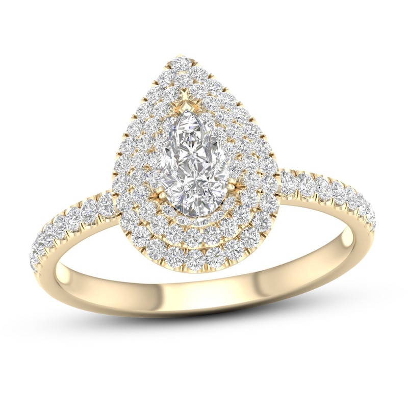 Diamond Engagement Ring 3/4 ct tw Pear-shaped/Round 14K Yellow Gold