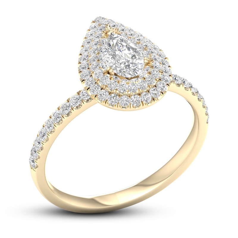 Main Image 4 of Diamond Engagement Ring 3/4 ct tw Pear-shaped/Round 14K Yellow Gold