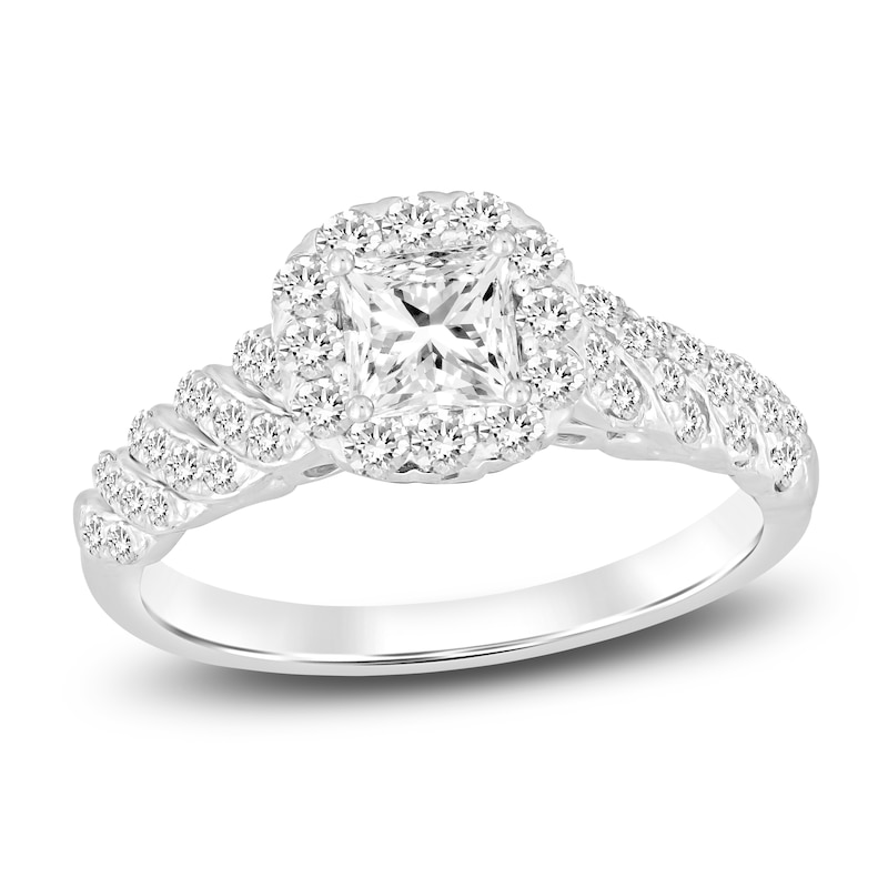 Diamond Engagement Ring 7/8 ct tw Princess/Round 14K White Gold