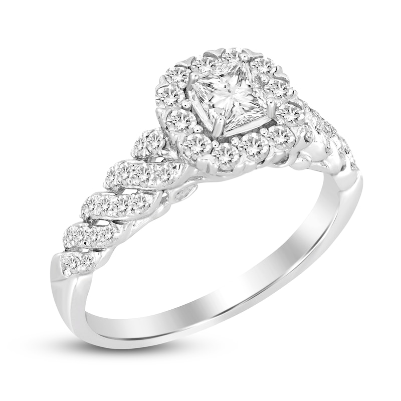 Diamond Engagement Ring 7/8 ct tw Princess/Round 14K White Gold