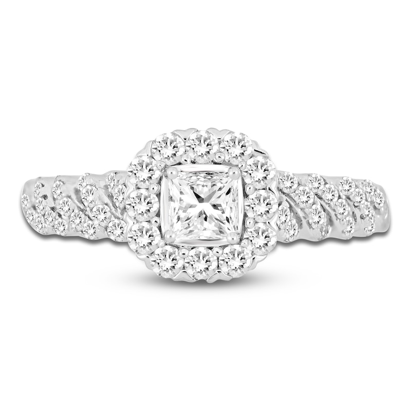 Diamond Engagement Ring 7/8 ct tw Princess/Round 14K White Gold