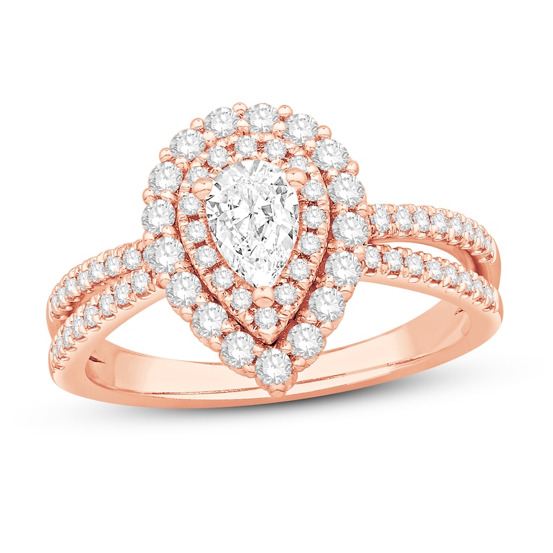 Diamond Engagement Ring 1 ct tw Round/Pear-shaped 14K Rose Gold with 360