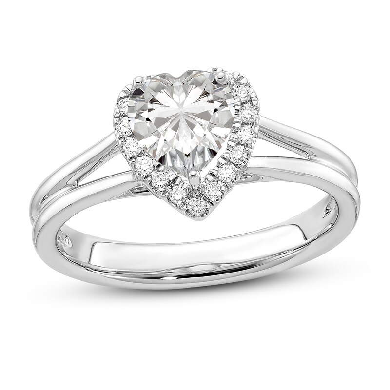 Diamond Halo Engagement Ring 3/4 ct tw Heart/Round 14K White Gold