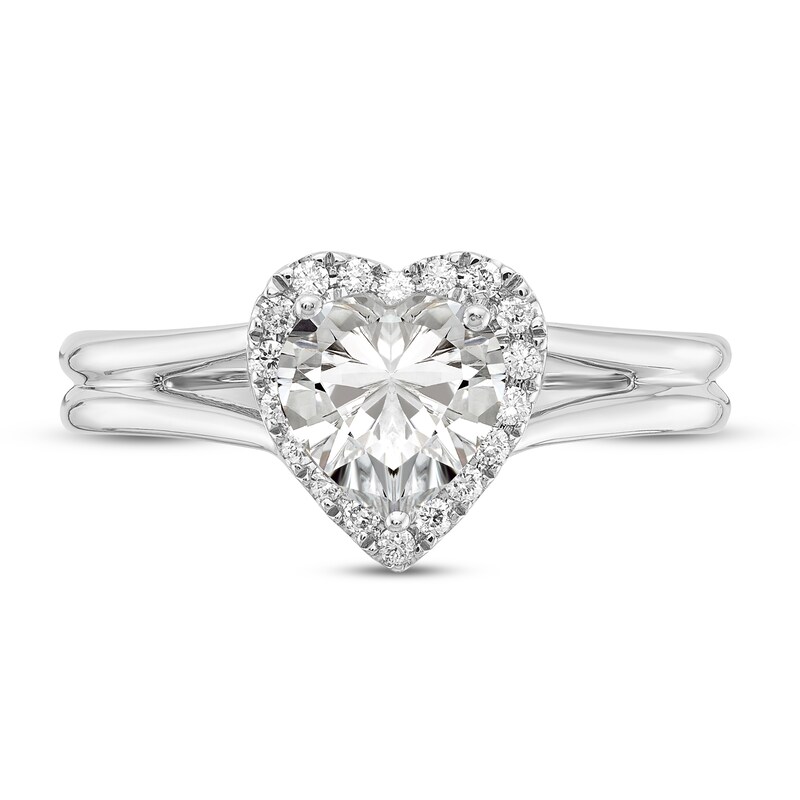 Diamond Halo Engagement Ring 3/4 ct tw Heart/Round 14K White Gold
