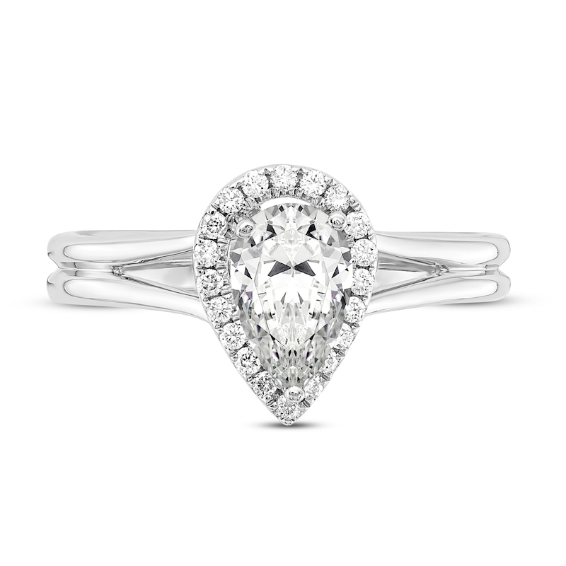Diamond Halo Engagement Ring 7/8 ct tw Pear-shaped/Round 14K White Gold