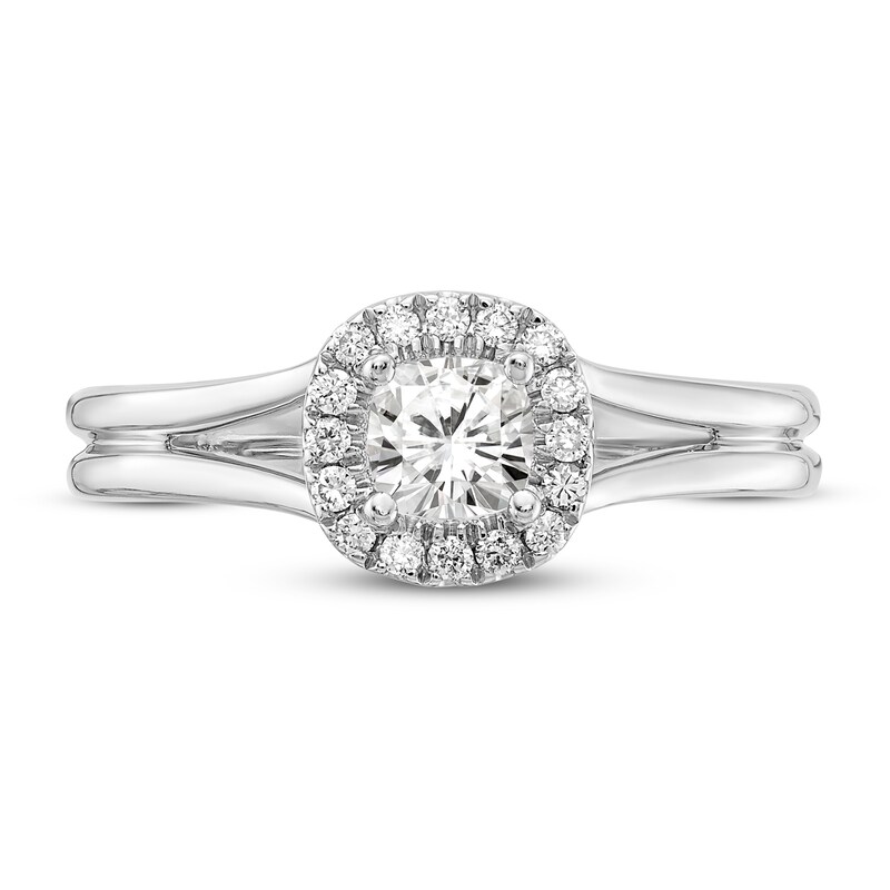 Diamond Halo Engagement Ring 1/2 ct tw Cushion/Round 14K White Gold