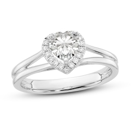 Diamond Halo Engagement Ring 1/2 ct tw Heart/Round 14K White Gold