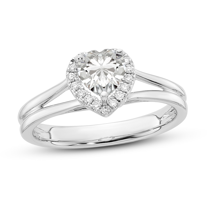 Diamond Halo Engagement Ring 1/2 ct tw Heart/Round 14K White Gold