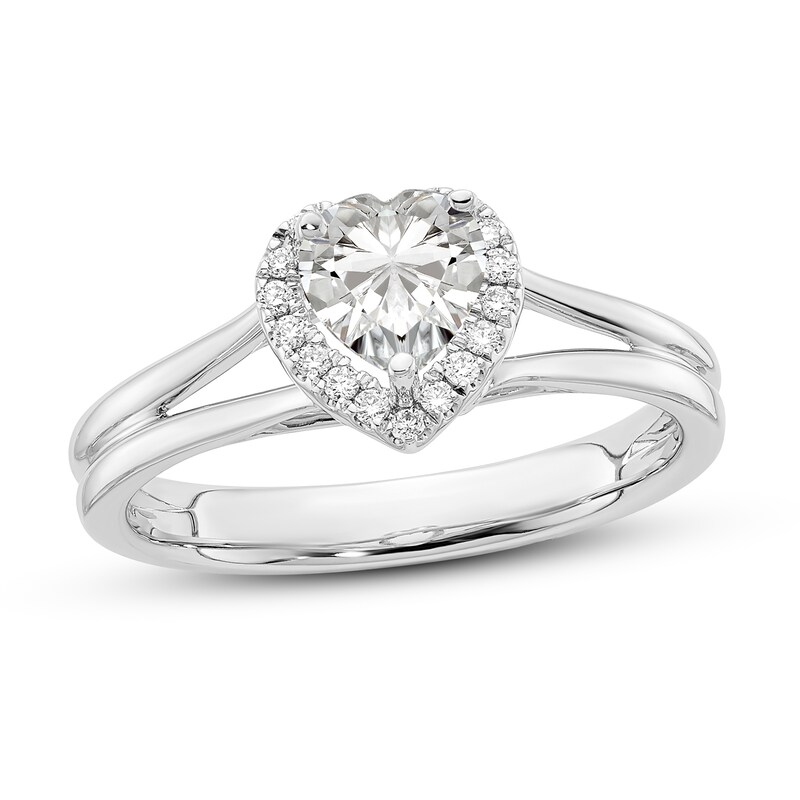 Diamond Halo Engagement Ring 1/2 ct tw Heart/Round 14K White Gold