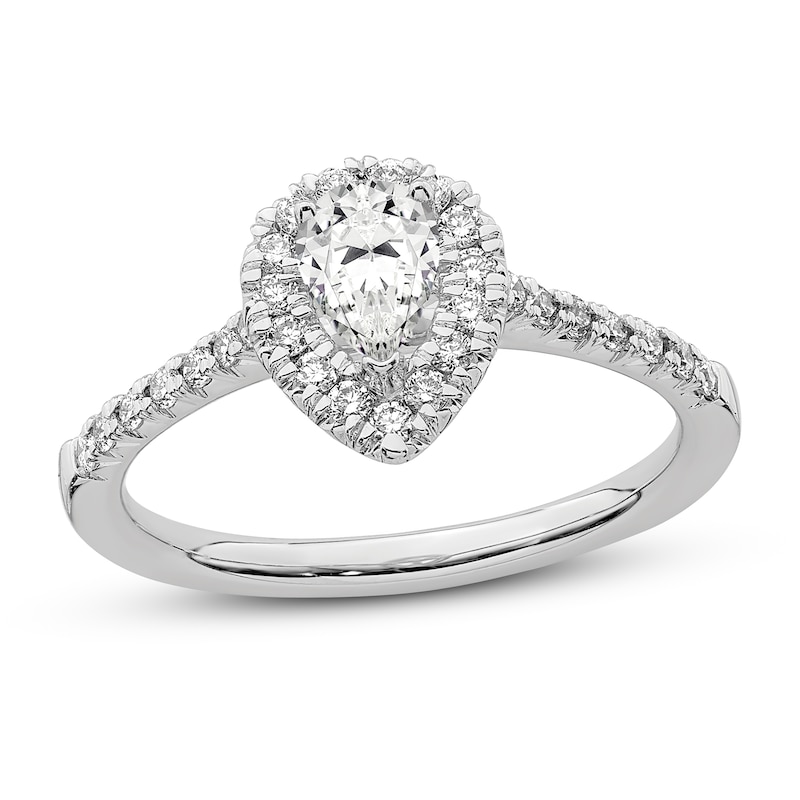 Diamond Halo Engagement Ring 3/4 ct tw Pear-shaped 14K White Gold