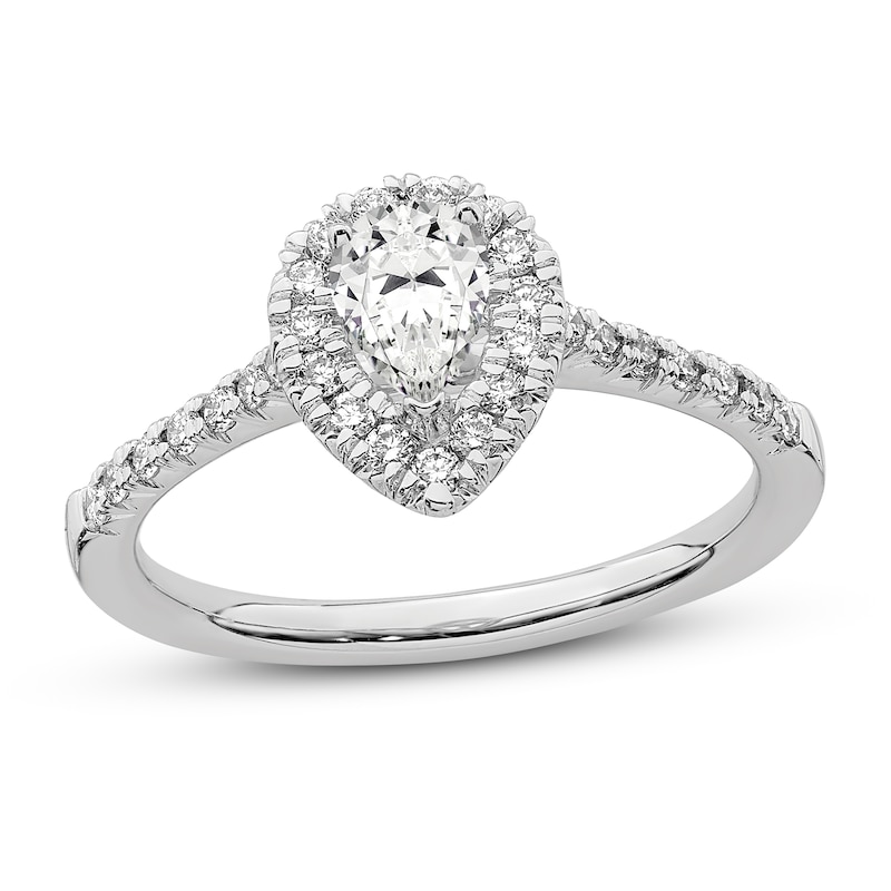 Main Image 1 of Diamond Halo Engagement Ring 3/4 ct tw Pear-shaped 14K White Gold