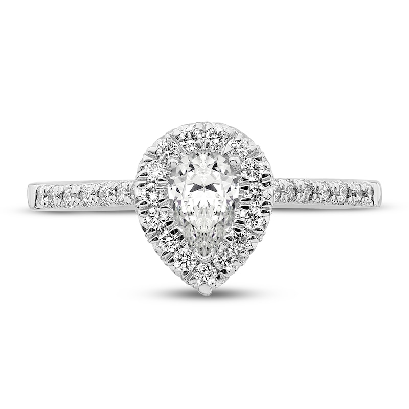Main Image 3 of Diamond Halo Engagement Ring 3/4 ct tw Pear-shaped 14K White Gold