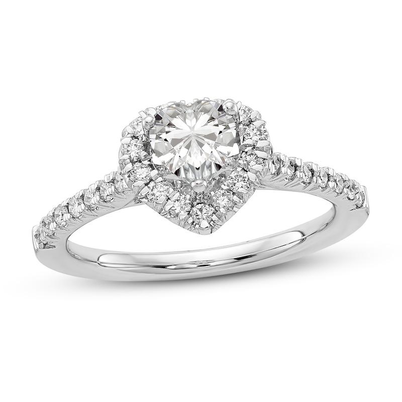 Diamond Halo Engagement Ring 5/8 ct tw Heart/Round 14K White Gold
