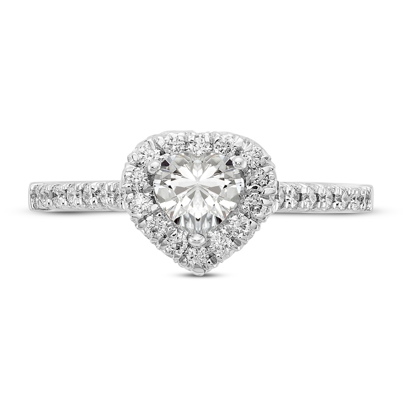 Diamond Halo Engagement Ring 5/8 ct tw Heart/Round 14K White Gold