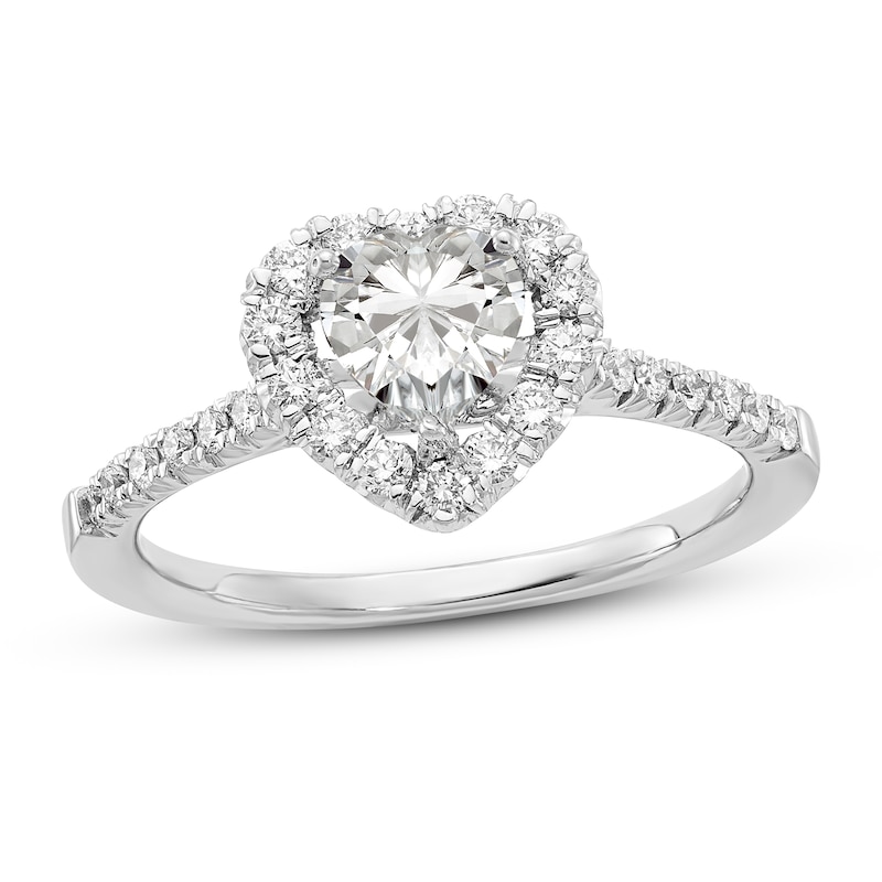 Main Image 1 of Diamond Halo Engagement Ring 1 ct tw Heart/Round 14K White Gold