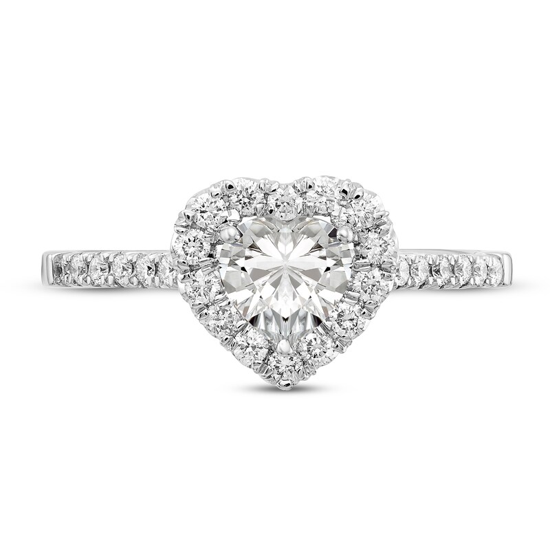 Main Image 3 of Diamond Halo Engagement Ring 1 ct tw Heart/Round 14K White Gold