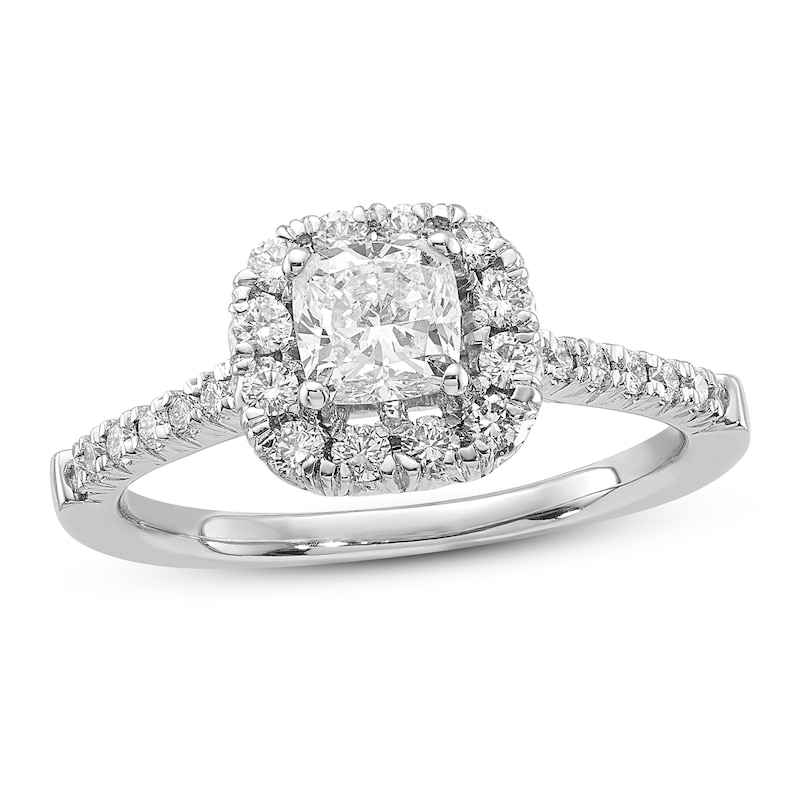 Main Image 1 of Diamond Engagement Ring 1 ct tw Cushion/Round 14K White Gold
