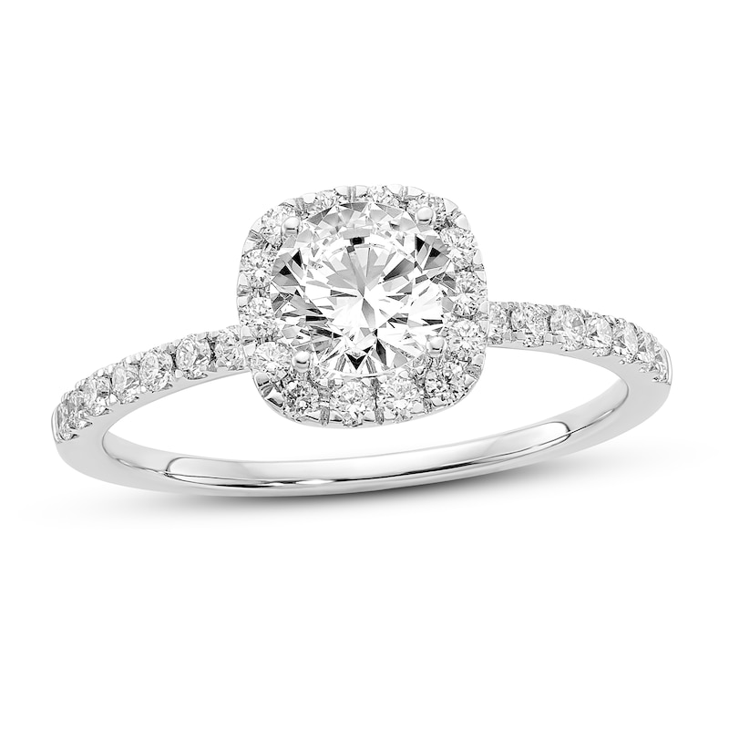 Main Image 1 of Diamond Engagement Ring 7/8 ct tw Cushion/Round 14K White Gold