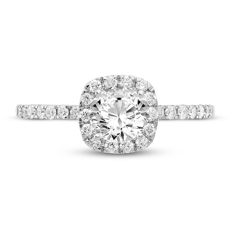 Diamond Engagement Ring 7/8 ct tw Cushion/Round 14K White Gold