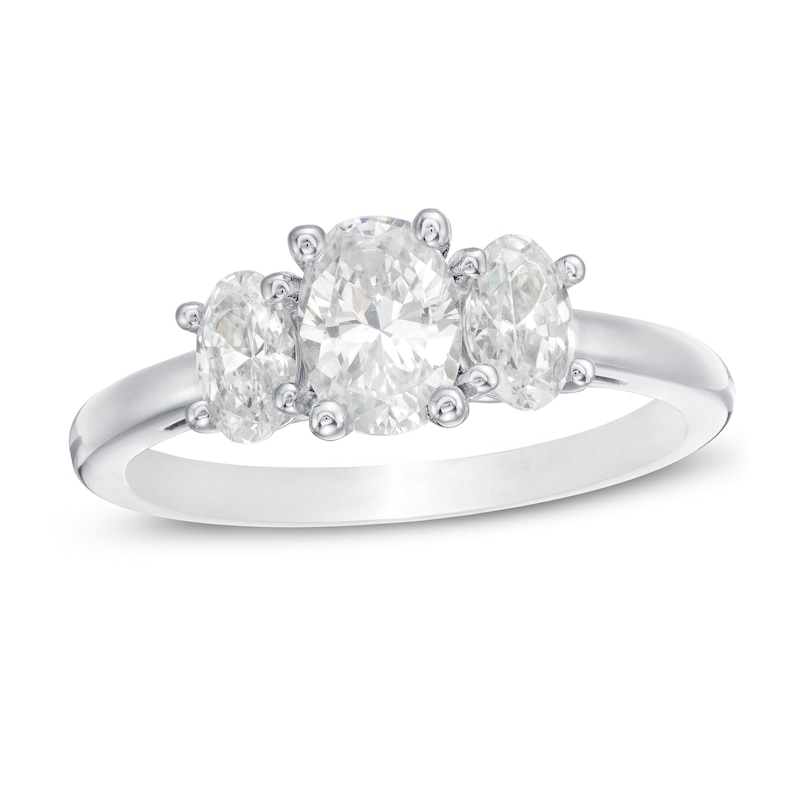 Lab-Created Diamond 3-Stone Engagement Ring 1-1/2 ct tw Oval 14K White Gold