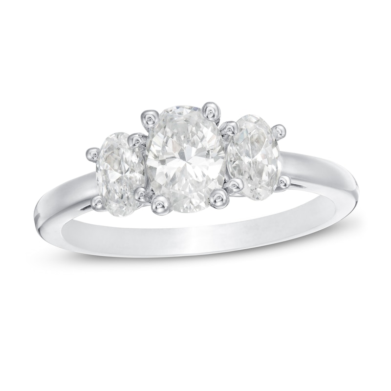 Main Image 1 of Lab-Grown Diamond 3-Stone Engagement Ring 1-1/2 ct tw Oval 14K White Gold