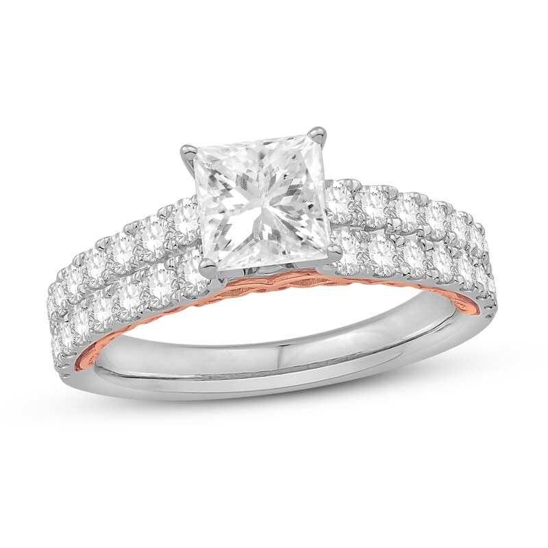 Main Image 1 of Diamond Engagement Ring 2-1/5 ct tw Princess/Round 14K Two-Tone Gold