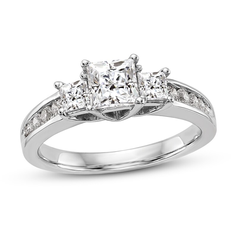 Main Image 1 of Diamond 3-Stone Engagement Ring 1-1/6 ct tw Princess-cut 14K White Gold