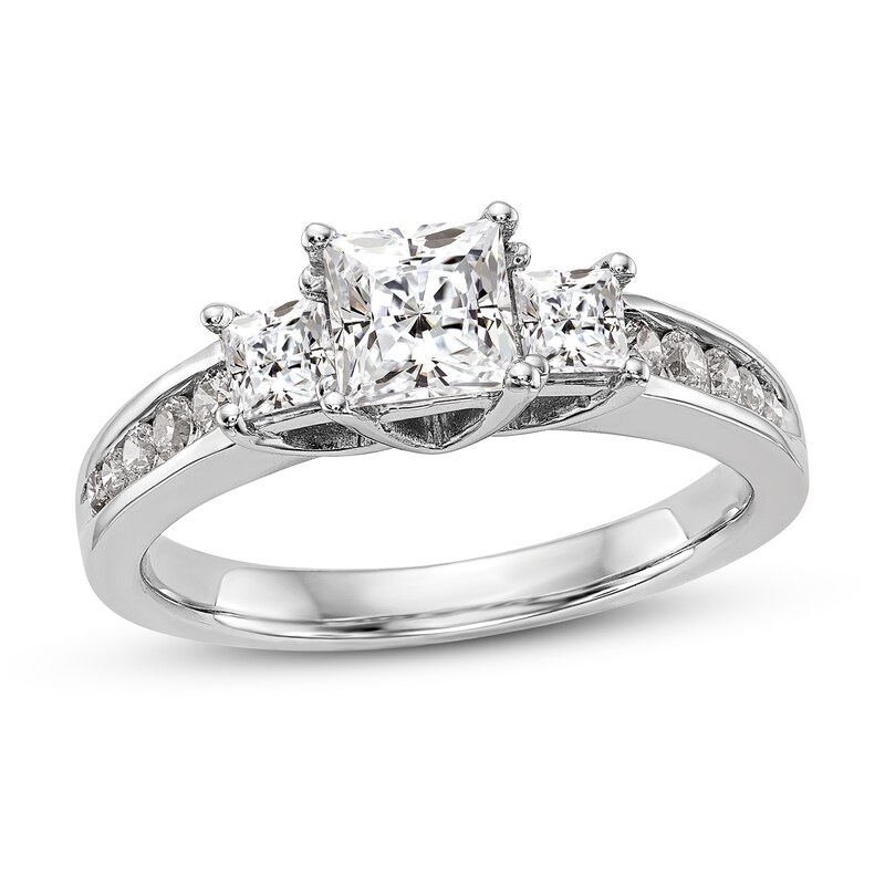 Diamond 3-Stone Engagement Ring 1-1/6 ct tw Princess-cut 14K White Gold