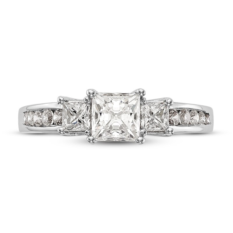 Main Image 3 of Diamond 3-Stone Engagement Ring 1-1/6 ct tw Princess-cut 14K White Gold