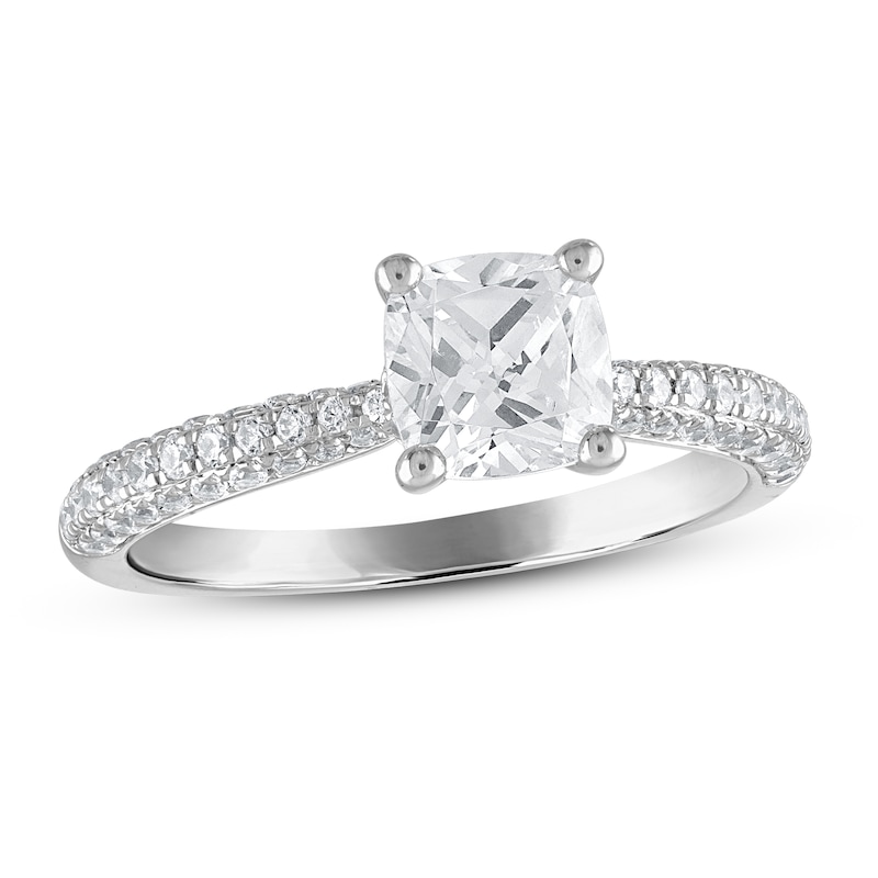 Main Image 1 of Diamond Engagement Ring 1-3/8 ct tw Cushion/Round 14K White Gold