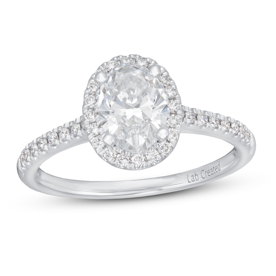Lab-Created Diamond Engagement Ring 1-1/6 ct tw Oval/Round 14K White ...