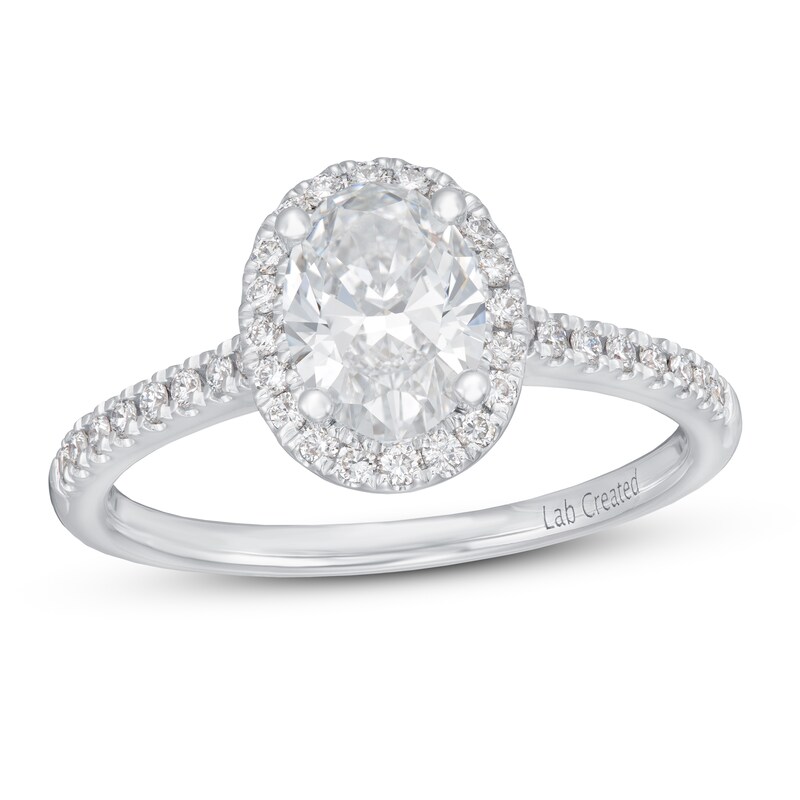 Main Image 1 of Lab-Grown Diamond Engagement Ring 1-1/4 ct tw Oval/Round 14K White Gold