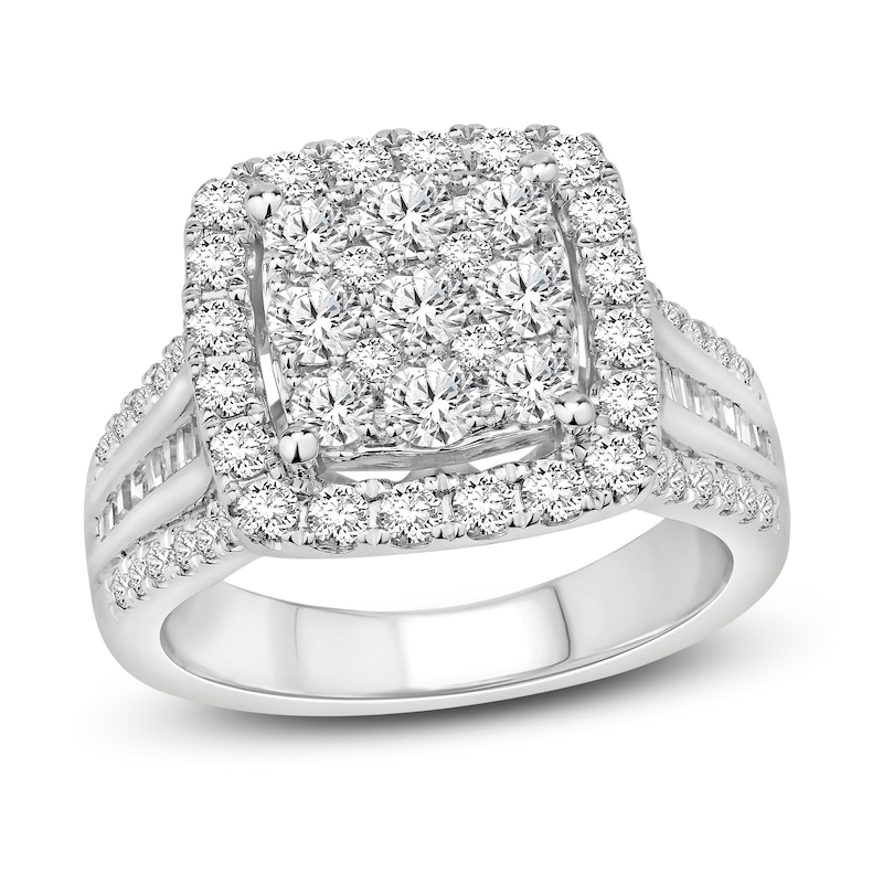 Diamond Ring 2 ct tw Round/Baguette 14K White Gold