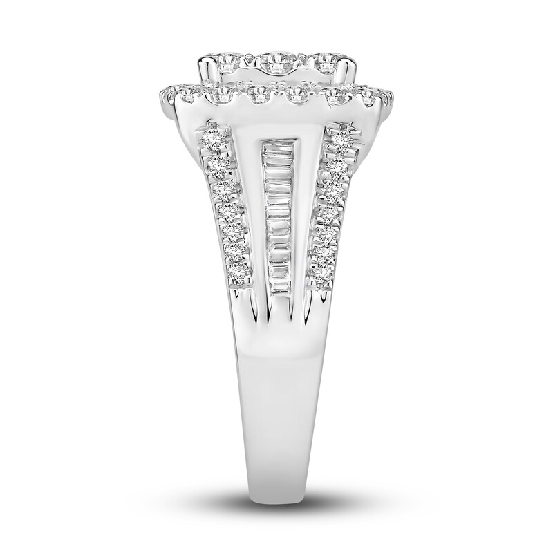 Diamond Ring 2 ct tw Round/Baguette 14K White Gold