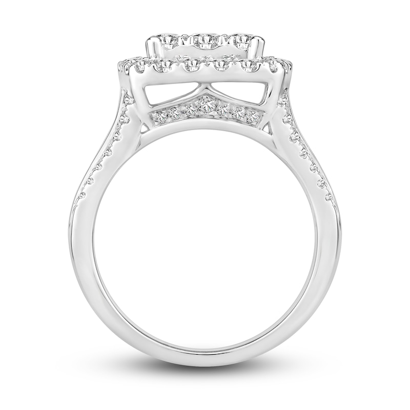 Diamond Ring 2 ct tw Round/Baguette 14K White Gold