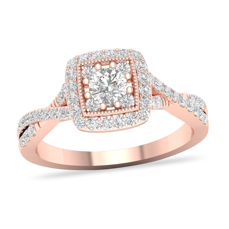 Diamond Ring 3/4 ct tw Round-cut 14K Rose Gold with 360